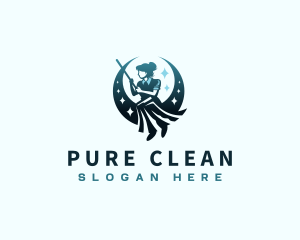 Moon Maid Broom Cleaning  logo design