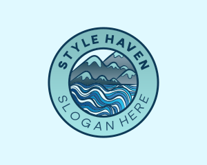 Skiing - Mountain Sea Waves logo design