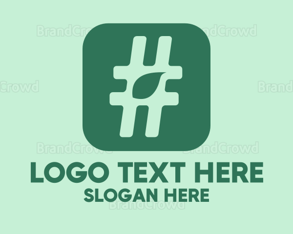 Green Leaf Hashtag Logo