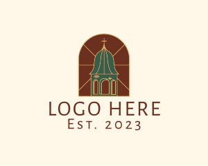 Classical Building - Stained Glass Church Tower logo design