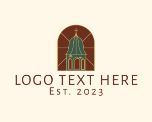 Protestant - Stained Glass Church Tower logo design