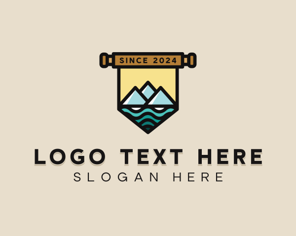 Adventure - Mountain Lake Campsite logo design