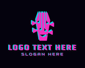 Glitch - Neon Guitar Music logo design