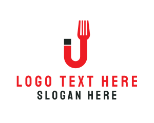 Red Fork - Magnetic Fork U logo design