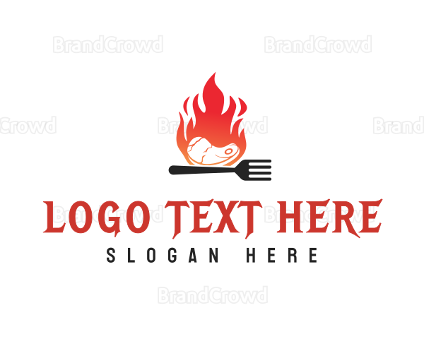 BBQ Steak Fire Flame Logo