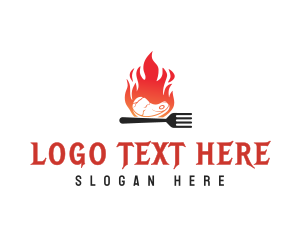 Fork - BBQ Steak Fire Flame logo design