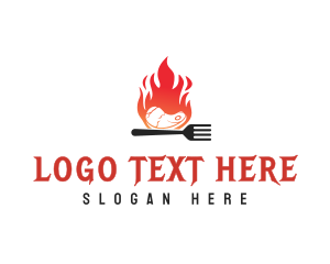 Cooking - BBQ Steak Fire Flame logo design