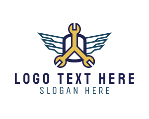 Retrofitting - Winged Wrench Badge logo design