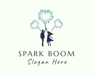 Couple Heart Fireworks logo design