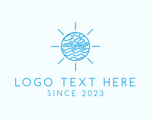 Beach - Summer Sun Outline logo design