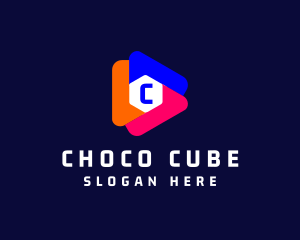 Cube Media Play Button logo design