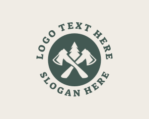 Badge - Pine Tree Axe Lumberjack logo design
