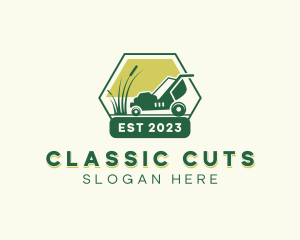 Grass Cutting Lawn Mower logo design