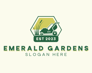 Grass Cutting Lawn Mower logo design