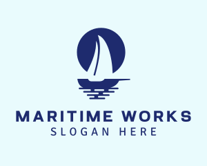 Blue Sailboat Sea logo design