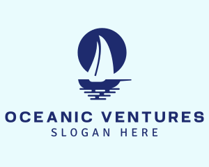 Blue Sailboat Sea logo design