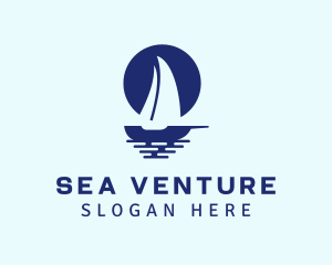 Blue Sailboat Sea logo design