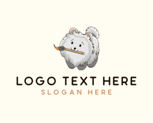 Painting Lessons - Cute Puppy Paintbrush logo design