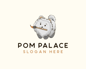 Pomeranian - Cute Puppy Paintbrush logo design