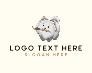 Cartoon - Cute Puppy Paintbrush logo design