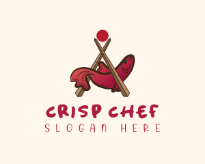 Fish Chopsticks Seafood logo design