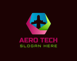 Colorful Hexagon Airplane Travel logo design