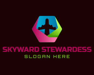 Stewardess - Colorful Hexagon Airplane Travel logo design