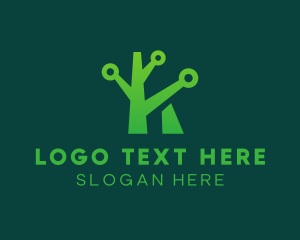 Green - Tree Technology Letter K logo design