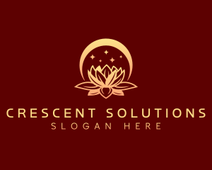 Lotus Flower Crescent Moon logo design