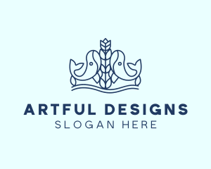 Blue Whale Flower logo design