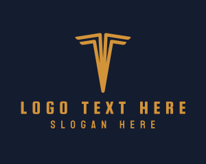 Fly - Yellow Wings Letter T logo design