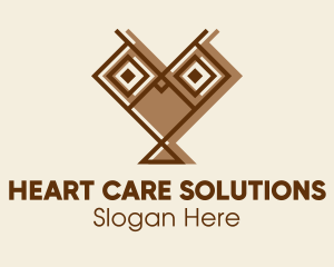 Geometric Owl Heart  logo design