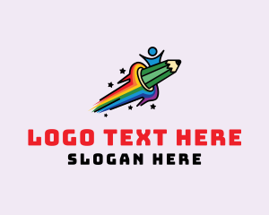 Cheerful - Rainbow Pencil Child logo design