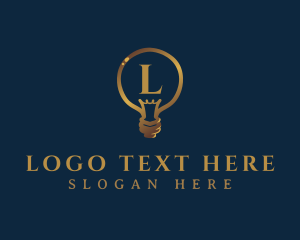 Electricity - Gold Light Bulb logo design