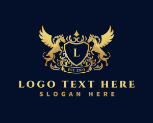 Horse - Luxury Shield Pegasus logo design