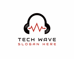 Vinyl Headset Sound Wave logo design