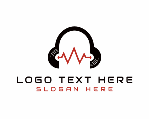 Radio - Vinyl Headset Sound Wave logo design