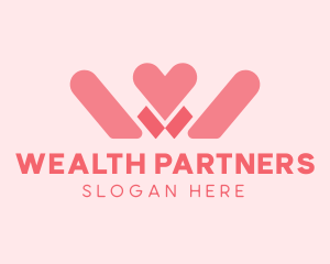 Pink Heart Letter W logo design