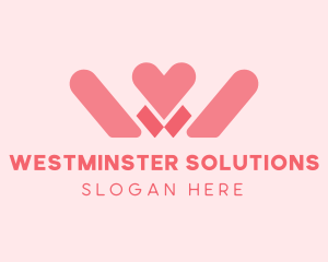 Pink Heart Letter W logo design