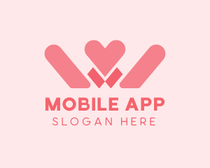 Dating App - Pink Heart Letter W logo design
