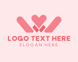 Dating App - Pink Heart Letter W logo design