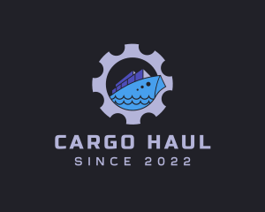 Cargo Import Ship Cogwheel logo design