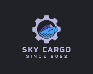 Cargo Import Ship Cogwheel logo design