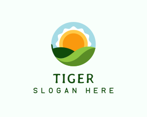 Vegetarian - Organic Leaf Sunrise Circle logo design