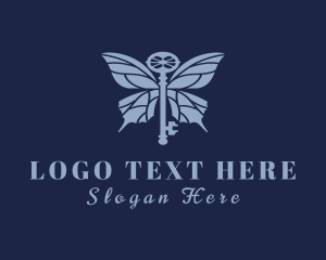 Insect - Blue Key Butterfly logo design