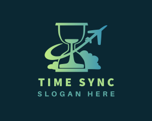 Airplane Hourglass Time logo design