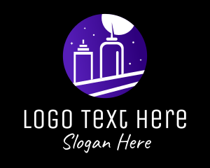 Kiosk - Night Cityscape Condiments Outline logo design