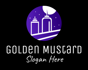 Mustard - Night Cityscape Condiments Outline logo design