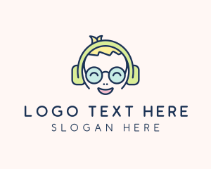 Laughing - Happy Boy Headphones logo design