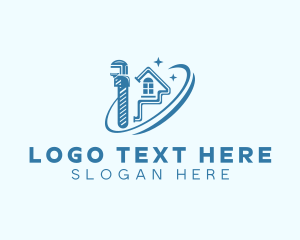House - House Pipe Wrench Plumbing logo design